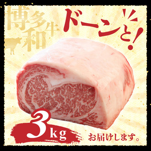 博多和牛 サーロインブロック3kg_博多和牛 サーロインブロック 3kg 和牛 牛肉 肉 旨み サーロイン やわらかい ジューシー ステーキ ステーキ丼 ローストビーフ 煮込み とろける 食感 霜降り 赤身 脂身 バランス 冷凍 九州産 お取り寄せ グルメ 福岡県 久留米市 送料無料 〔Ab007〕