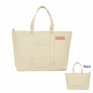 【ファスナー付き】肩かけOK　ポケット・キーフック付きの大きめトート（ホワイト） /国産4号帆布　[George 2]（ホワイト） T03046_2