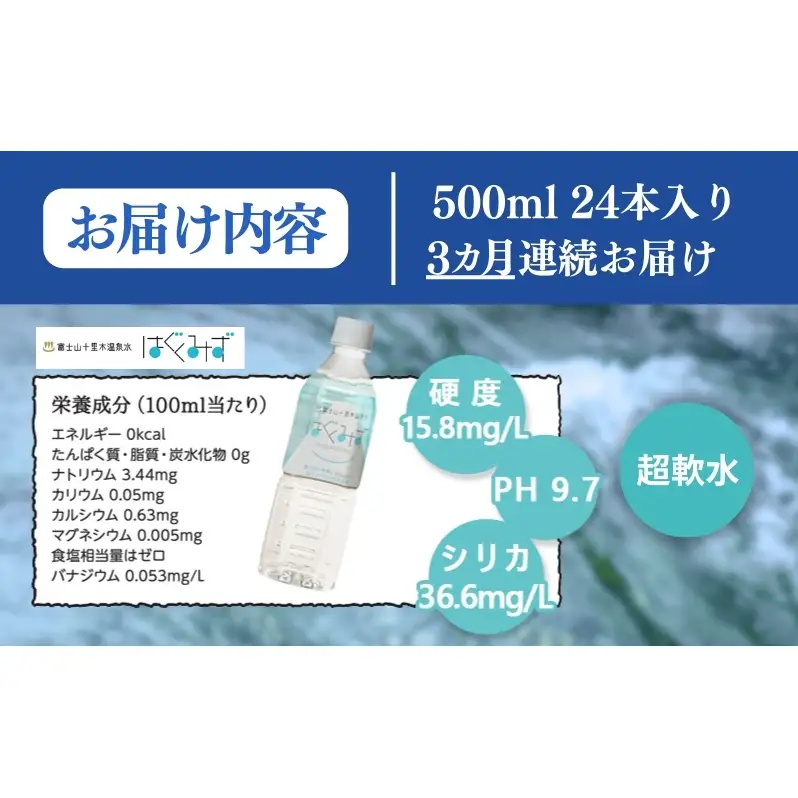 はぐくみず　500mlペットボトル24本入り 3ヶ月連続お届け 飲料類 水 ミネラルウォーター 頒布会 