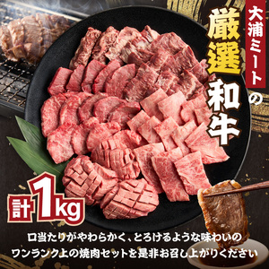 大浦和牛焼肉セット(1kg)《 牛肉 牛 国産 焼肉 セット おすすめ ロース 美味しい 牛タン ハラミ ヘレ フィレ ヒレ ヒレ肉 食べ比べ バーベキュー 》【2405A00206】