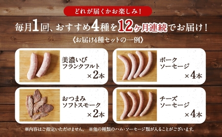定期便 12ヶ月 ハム ソーセージ くせになる 定期 スタンダード 12ヶ月 コース 化粧箱入り 肉 フランクフルト ベーコン BBQ 焼肉 おつまみ ギフト グルメ お取り寄せ 贈答用 ご褒美 本格 手作り 本場 ドイツ 人気 送料無料 森本工房 岐阜県 揖斐川町