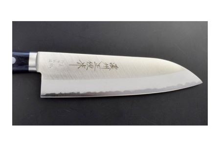 H25-10 青紙三徳包丁165mm 濃州正恒作 黒合板柄 口金付（CA-801M）
