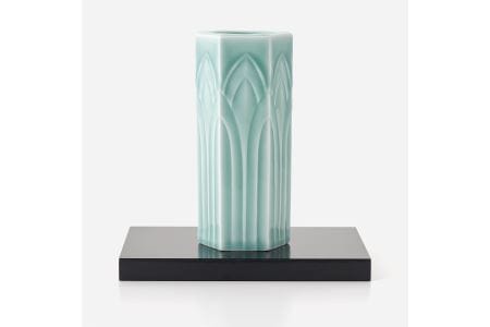 【伊万里焼】青磁鎬彫六角花瓶 027-H674