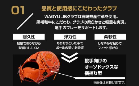宮崎県産牛革使用 WAGYU JB 硬式用 グラブ 投手用 JB-001Y(オレンジ/左投げ用)