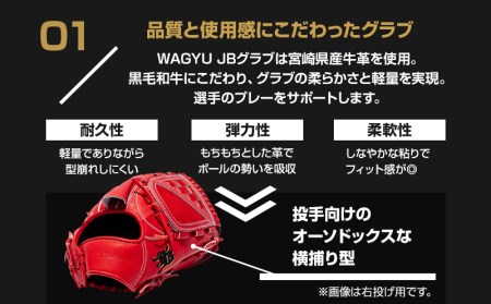 宮崎県産牛革使用 WAGYU JB 硬式用 グラブ 投手用 JB-001Y(パワーオレンジ/左投げ用)