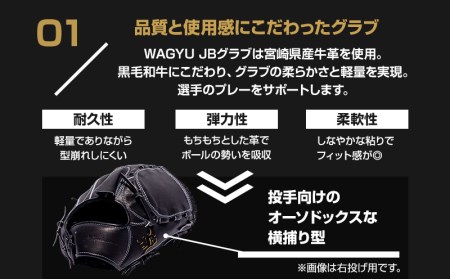 宮崎県産牛革使用 WAGYU JB 硬式用 グラブ 投手用 JB-001Y(ブラック/左投げ用)