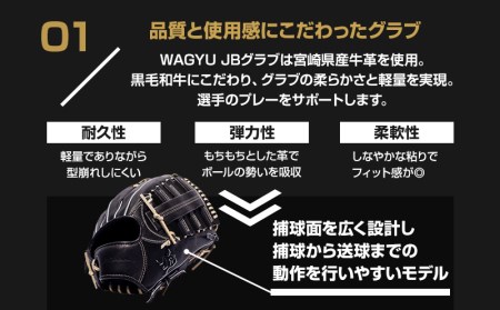 宮崎県産牛革使用 WAGYU JB 硬式用 グラブ 外野手用 JB-008(ブラック/右投げ用)