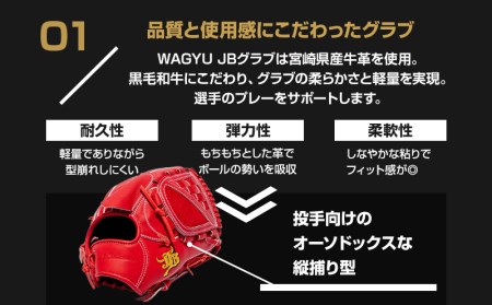 宮崎県産牛革使用 WAGYU JB 硬式用 グラブ 投手用 JB-001T(パワーオレンジ/右投げ用)