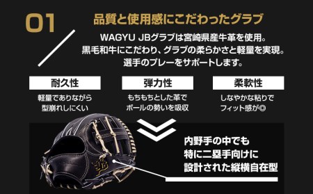 宮崎県産牛革使用 WAGYU JB 硬式用 グラブ 内野手用 JB-004(ブラック/右投げ用)
