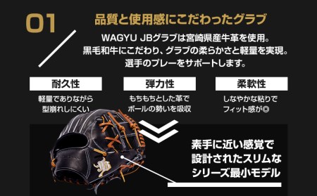 宮崎県産牛革使用 WAGYU JB 硬式用 グラブ 内野手用 JB-004S(ブラック/右投げ用)