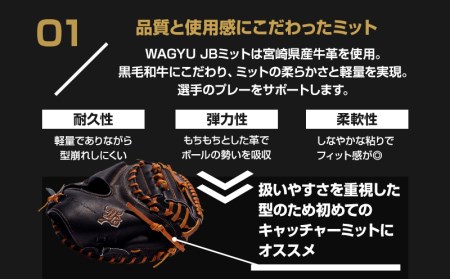 宮崎県産牛革使用 WAGYU JB ミット 硬式用 捕手用 JB-002N(ブラック/右投げ用)