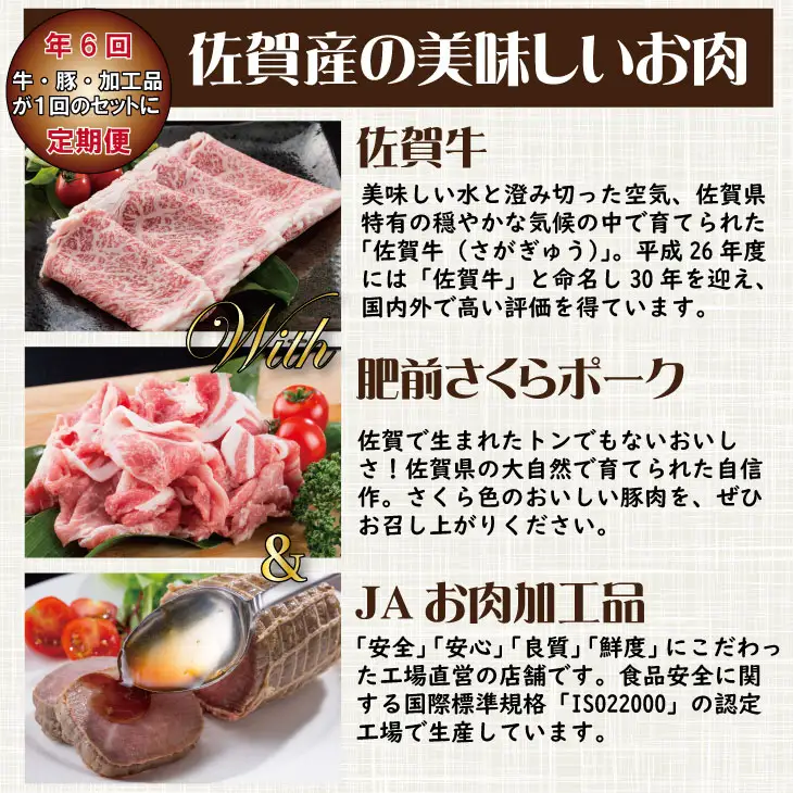 【定期便】 (年6回/奇数月お届け) 佐賀牛with肥前さくらポーク お肉の定期便 奇数月 Q250-001