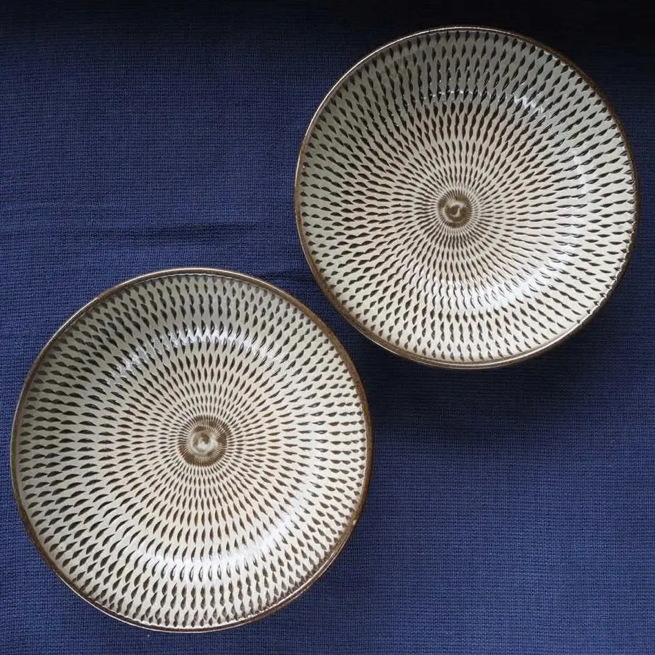 小石原焼飛鉋五寸深皿２枚セット(金丸窯)直径約15cm H27