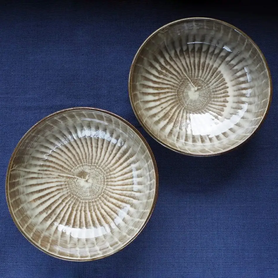 小石原焼刷毛目五寸深皿２枚セット(金丸窯)直径約15cm H28