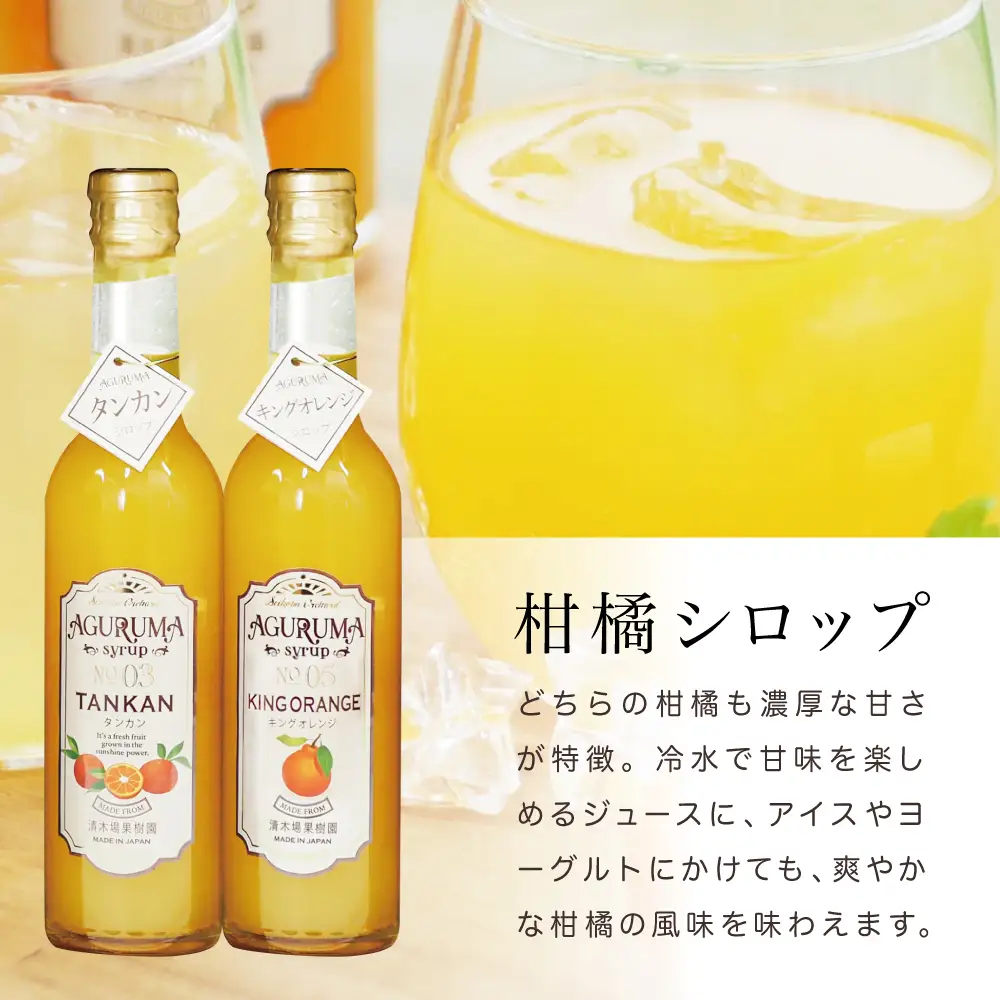 柑橘ジャム＆シロップ４本セット ＜タンカン・キングオレンジ＞ フルーツシロップ 柑橘 果物 フルーツ ジュース フルーツソース ドリンク ジュース 炭酸割り ハイボール カクテル かき氷 ヨーグルト アイス パンケーキ ギフト 贈答 清木場果樹園 鹿児島県 南さつま市