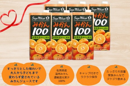 BJ018_【みかん100 6本】佐賀県産温州みかん みかんジュース 濃縮還元