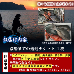 瀬渡し 送迎券釣り せわたし アウトドア レジャー つり 魚 磯釣り 大分県 佐伯市【BC62】【政進丸】