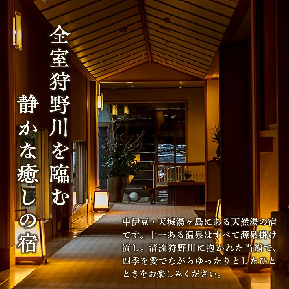 宿泊券 自家源泉の宿　【嵯峨沢館】　ゆったりお二人様プラン（源泉湯半露天付和洋室または和室ベッド付） 静岡 伊豆 温泉