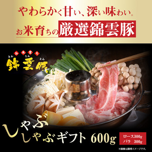 【ブランド豚肉】お米育ちの錦雲豚　しゃぶしゃぶギフト　600g（ロース300g・バラ300g）_FN0101