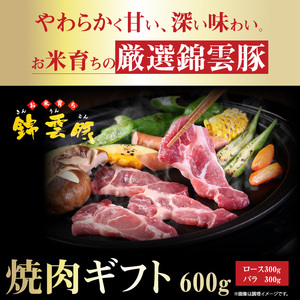 【ブランド豚肉】お米育ちの錦雲豚　焼肉ギフト　600g（ロース300g・バラ300g）_FN0201