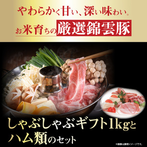 【ブランド豚肉】お米育ちの錦雲豚ギフト（しゃぶしゃぶ用1kg）とハム類のセット_FN0301