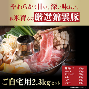 【ブランド豚肉】お米育ちの錦雲豚　ご自宅用2.3kgセット_FN0501