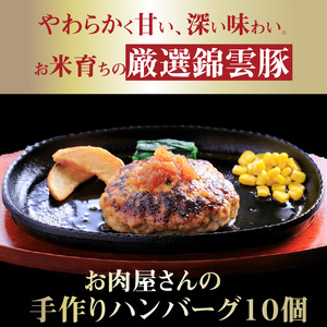 【ブランド豚肉】お米育ちの錦雲豚　お肉屋さんの手作りハンバーグ１０個_FN0802