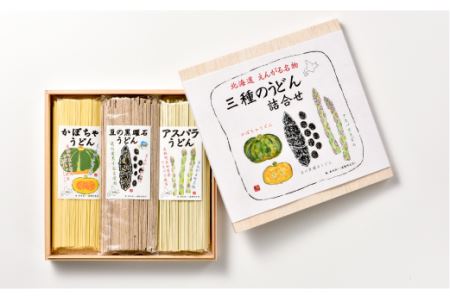北海道えんがる名物 三種のうどん詰合せ (200g×3個) ( ふるさと納税 アスパラうどん かぼちゃうどん 豆の黒曜石うどん 人気 名物 うどん 北海道 遠軽町 株式会社　生田原振興公社 ) en01-00092