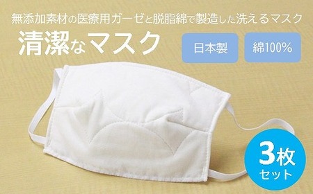 マスク 医療用ガーゼと脱脂綿で製造 3枚セット（一般用アイボリー）016124