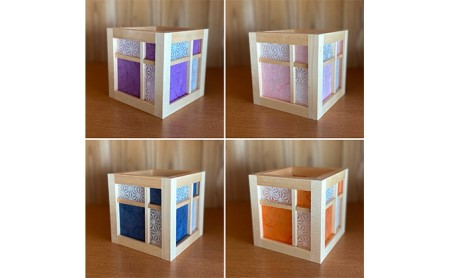 キューブ型あんどん「和あそ美cube」 インテリア 工芸品 行燈 明かり  紫