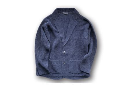 【阿部ニット】《ネイビー》片あぜ編みサマーニットジャケット（美濃和紙使用）LLサイズ F20C-432