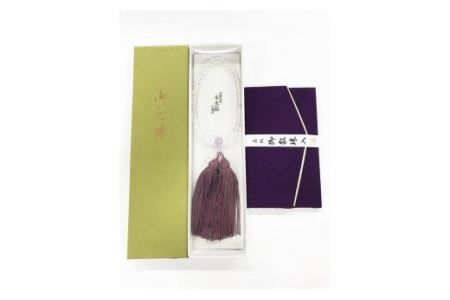 女性用片手念珠　白水晶7ミリ　藤雲石仕立