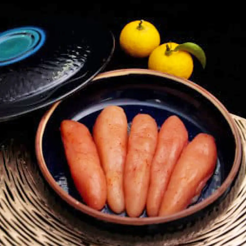 小石原焼特注キャニスター(瑠璃色)・東峰村産ゆず使用ご当地明太子270g 2P1