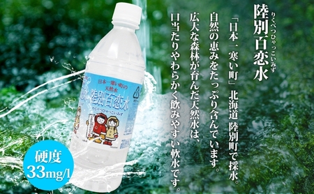 定期便 3ヶ月 天然水 陸別 百恋水 500ml 24本 硬度 33mg/L 毎月発送 ナチュラル ミネラルウォーター 飲料水 軟水 湧水 湧き水 水 ペットボトル 調理 コーヒー スープ 防災 備蓄 非常用 国産 送料無料 北海道  
