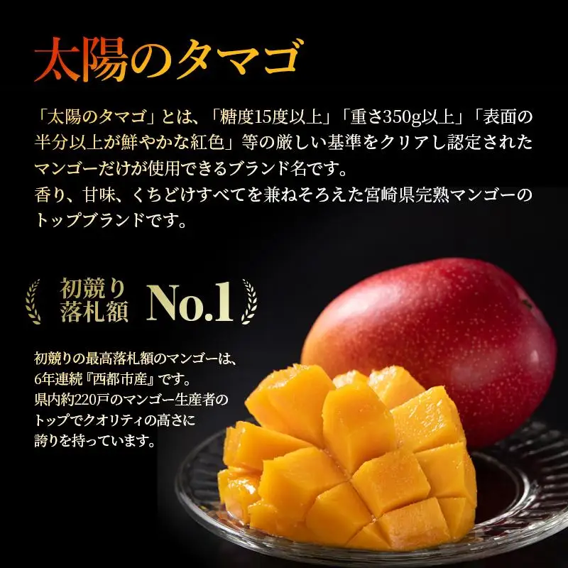 【先行予約】糖度15度以上 最高級ブランド『太陽のタマゴ』1㎏程度　宮崎県西都市産完熟マンゴー ＪＡ西都 2026年発送＜2-2a＞