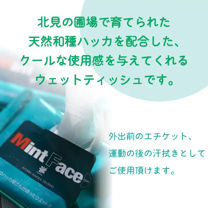 Mint Face ミントフェイス ( ウエットティッシュ 雑貨 日用品 ウェットティッシュ ハッカ ミント ノンアルコール 天然 天然和種ハッカ クール ) 【007-0033】
