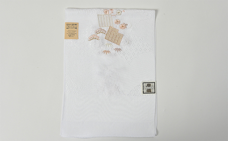 帯揚げ　白地に源氏香の刺繍 和装 民芸品 工芸品 伝統技術 篠原縫製