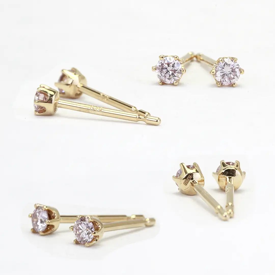 桜ピンクのラウンドブリリアントカットピアス 【ピンクダイヤモンド】 ダイヤモンド ダイヤ ピアス ジュエリー ゴールド k18 ギフト 記念 贈り物 贈答 プレゼント [AH036sa]