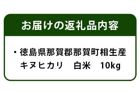 那賀町相生産 キヌヒカリ 白米 10kg【徳島 那賀 こめ おこめ 米 お米 ごはん ご飯 はくまい 白米 白ごはん 白ご飯 キヌヒカリ 10キロ 10kg 和食 おにぎり お弁当 食べて応援 ギフト プレゼント 白米 精米 産地直送】YS-5-3