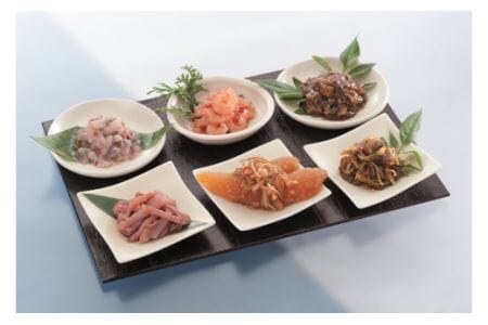 布目 海鮮紀行6点 いか 塩辛 イカ塩辛 松前漬 えび えびジャン辛 ほたて とろろ昆布 たこ たこわさび 数の子 黄金松前 北海道 函館市 ふるさと納税_HD055-005