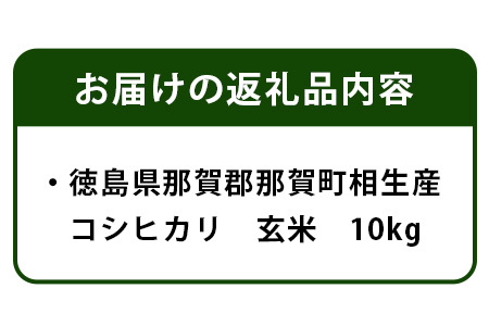 那賀町相生産 コシヒカリ 玄米 10kg【徳島 那賀 国産 徳島県産 こめ おこめ 米 お米 ごはん ご飯 げんまい 玄米 こしひかり コシヒカリ 10キロ 10kg 和食 おにぎり お弁当 食べて応援 ギフト プレゼント 玄米 産地直送】YS-4-4