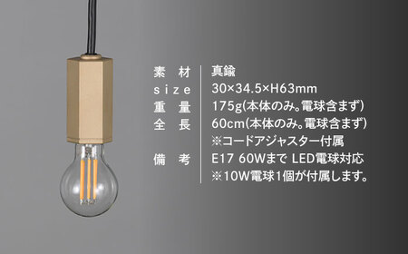 CTSH LIGHT. ペンダントライト＜HEXAGON ブラスト加工 E17＞ 瑞浪市 / ジオニック 照明器具 ソケット 真鍮 ゴールド [AZBQ081]