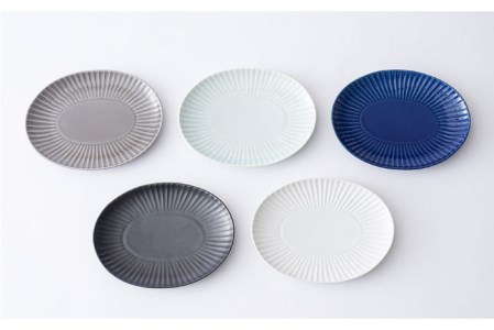 【波佐見焼】しのぎ 楕円皿 プレート（小） 5colors 5枚セット 食器 皿 【一龍陶苑】 [CC56]  波佐見焼