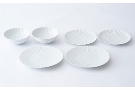 【波佐見焼】しのぎ 白マット 大皿 中皿 小鉢 6個セット 食器 皿 【一龍陶苑】 [CC57]  波佐見焼