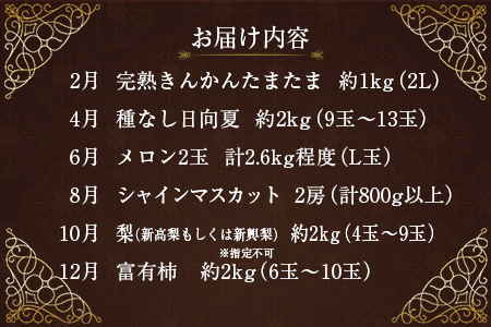 南国宮崎 〈特選〉旬のフルーツ定期便 偶数月コース【計6回】【F86】