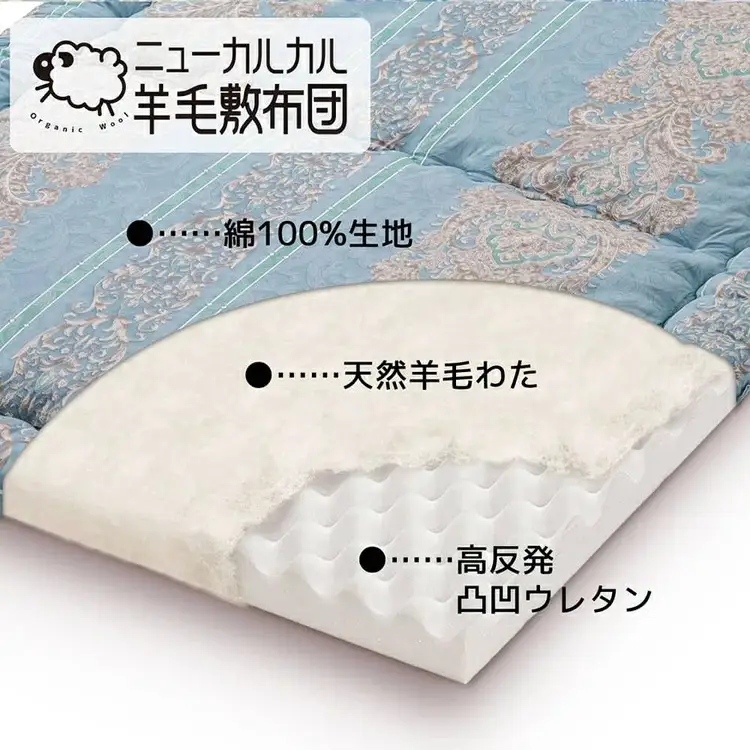 とにかく軽くてお手入れ簡単！「ニューカルカル羊毛敷布団」シングルサイズ100cm×210cm【ピンク】◇