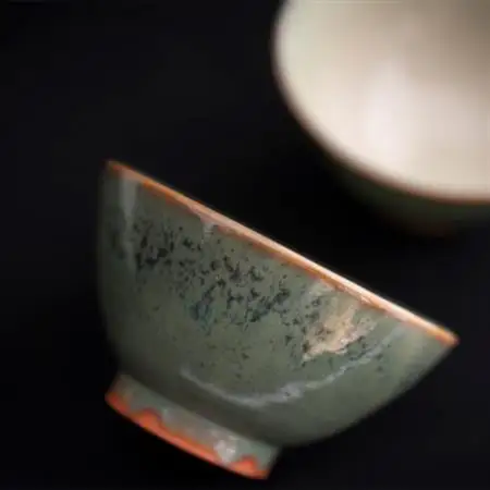 【青山窯】深い緑の錆浅葱色が美しい綾焼き(飯碗2個セット)【1236772】