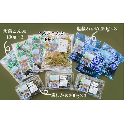 三陸セット（わかめ・昆布 4種） 塩蔵わかめ 塩蔵昆布 茎わかめ とろろ昆布 今野水産 