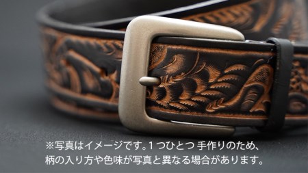 牛革ベルト（黒色かすれ染め）【太さ35mm / 厚さ3.7mm / M(110cm)】　牛革 父の日 手作り ベルト 革製品 [BE005ya-M]