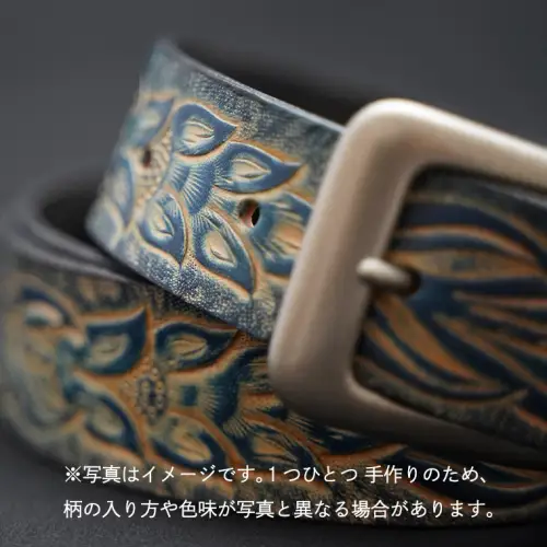 牛革ベルト（紺色かすれ染め）【太さ35mm / 厚さ3.7mm / M(110cm)】　牛革 父の日 手作り ベルト 革製品 [BE006ya-M]